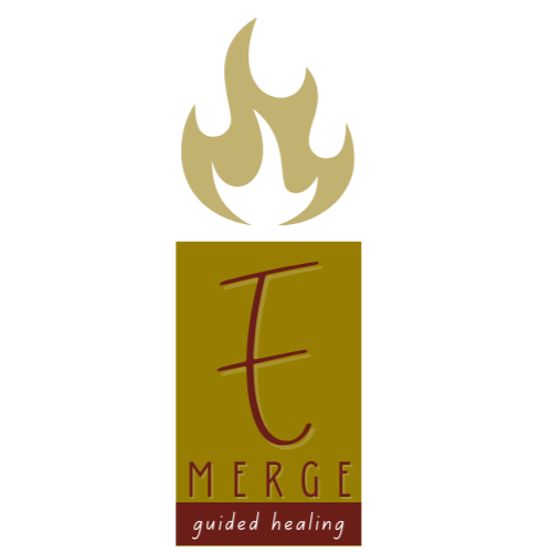 Emerge Guided Healing logo - candlelight symbol of Reiki energy and personal transformation