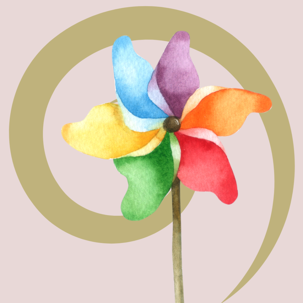 Illustration of a colorful pinwheel, showing the spin of a chakra or wheel.