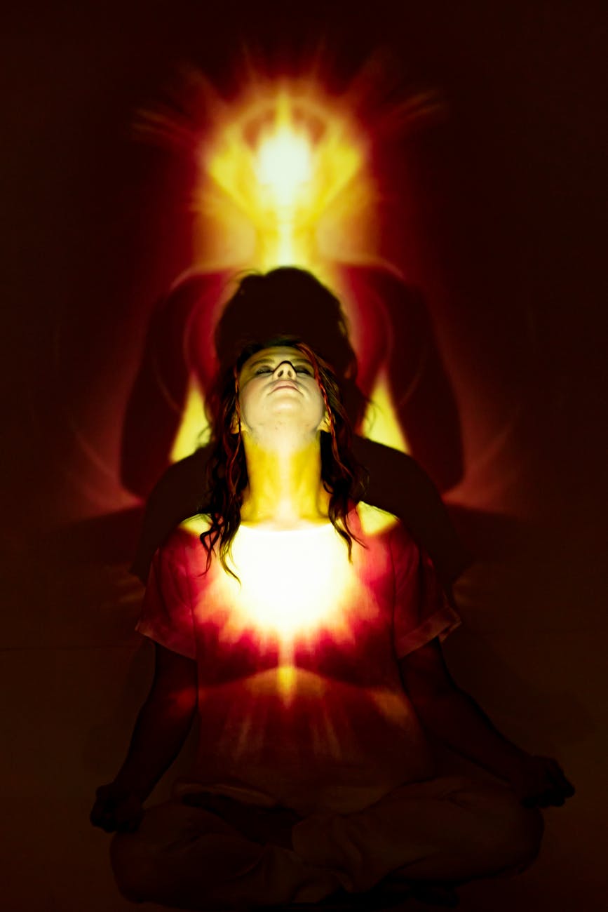 woman in red dress with red light