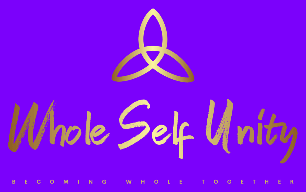 Gold Whole Self Unity logo on purple background.