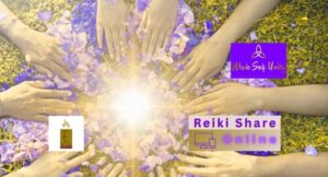 Multiple hands surrounding a pile of purple and pink flower petals with a glowing star of light in the center. Logos of Emerge Guided Healing and Whole Self Unity included.